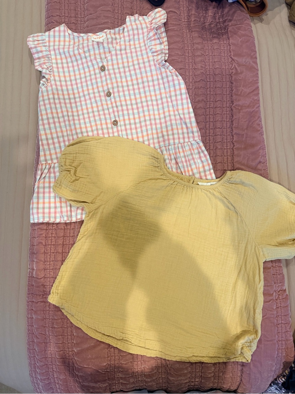 H&M Girls Yellow Gauze Puff-Sleeve Top and Cat and Jack Top